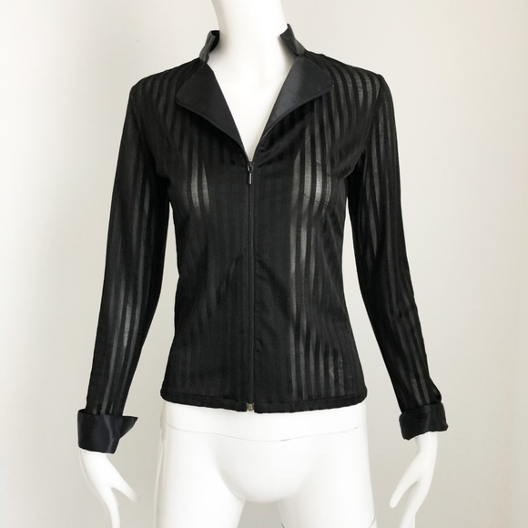 Rayure Paris Blouse Sheer Pinstripe with Zipper Fitted Retro 90s Size 38 - Picture 3 of 7